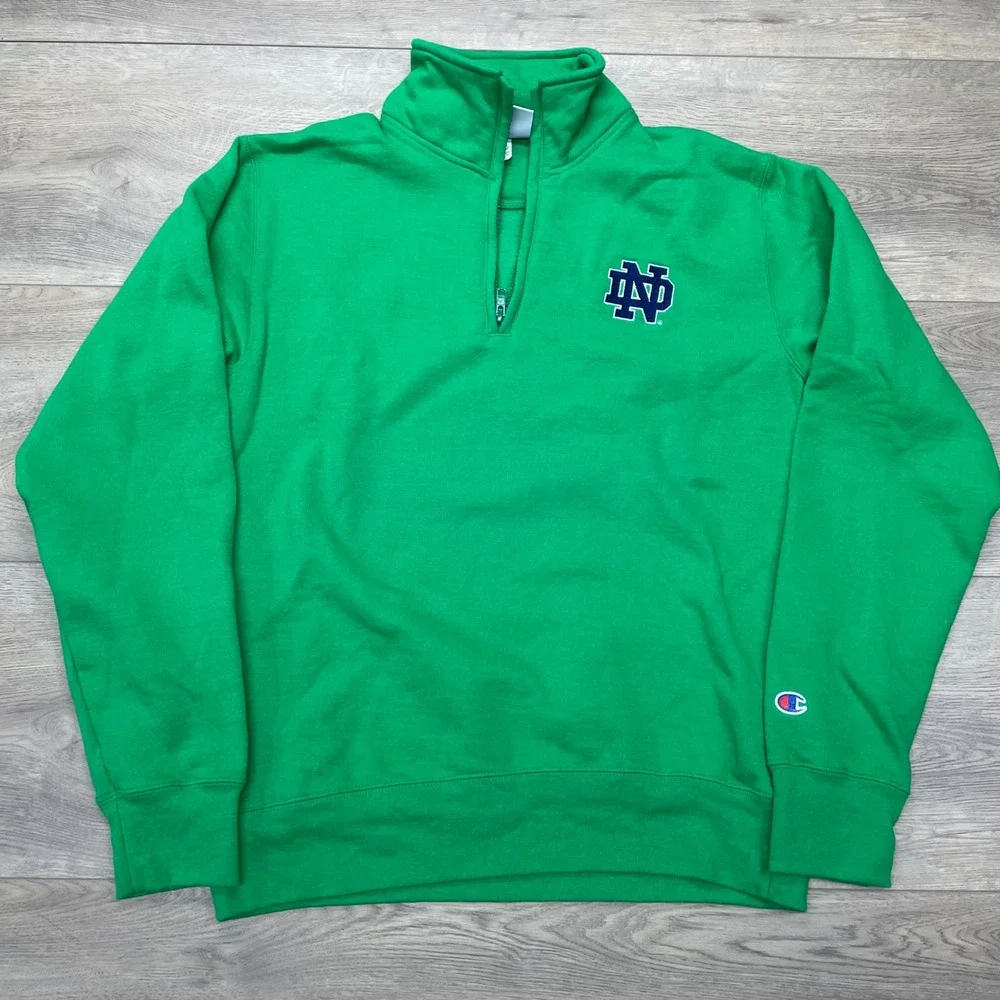 Champion Notre Dame Quarter Zip Mens Small Green Fighting Irish Sweatshirt FAIR